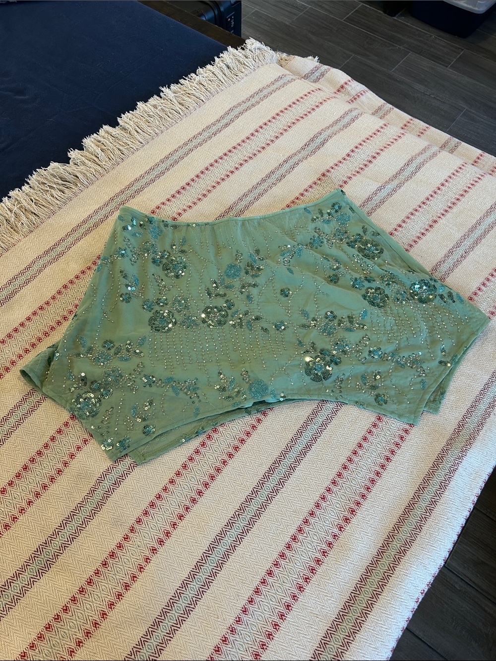 *SOLD*. SHEIN Seafoam Green Floral Beaded Mesh Skort